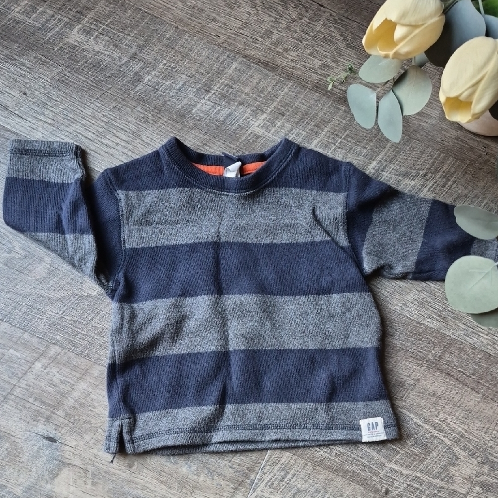 GAP Kids Navy and Gray Striped Shirt Baby 12-18 Month Top